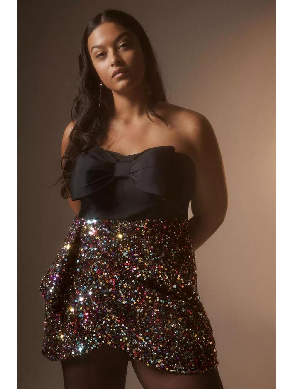 Anthropologie Atsu Sequin Bow Tie Strapless Mini Dress Size 20W NWT $298 Sexy